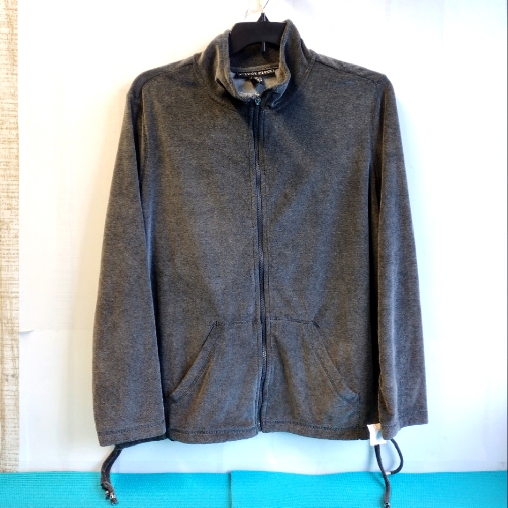 NWOT Mirror Image Women's Gray Velvet Zip Up Jacket Sweatshirt - 2X